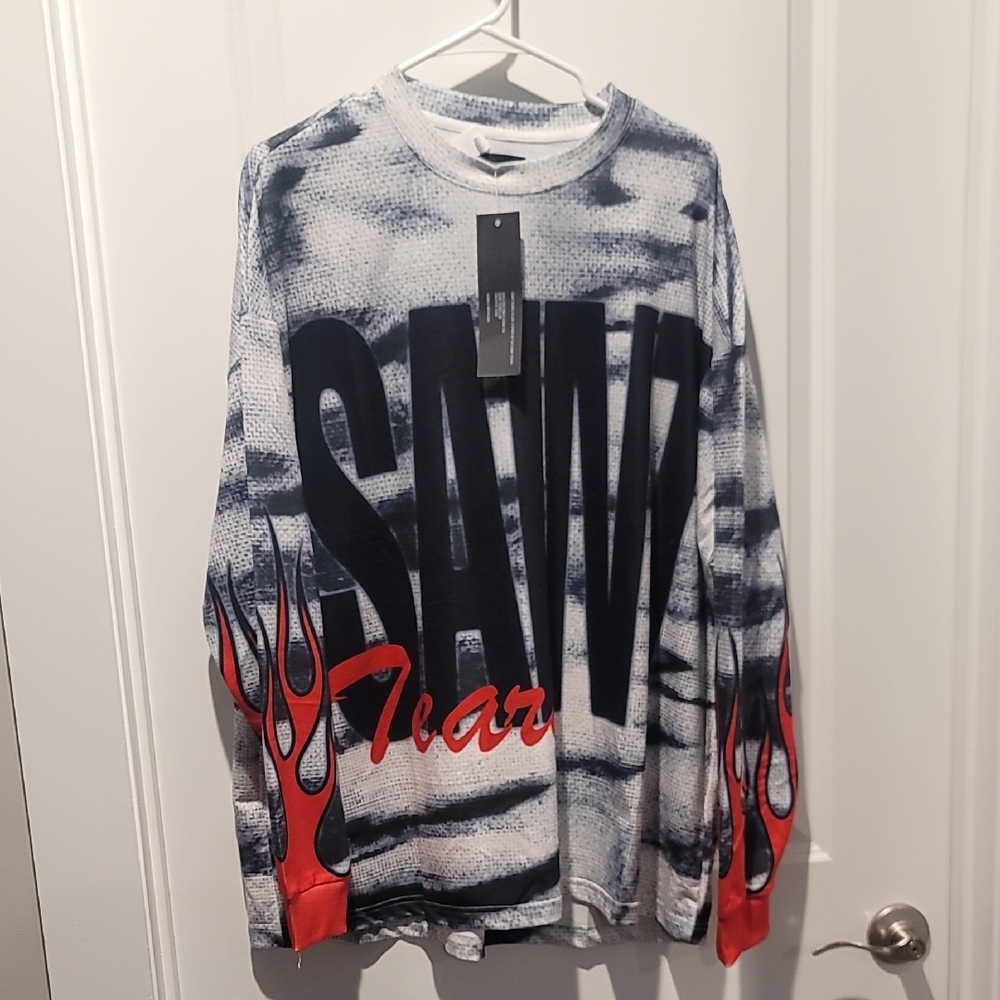 Black and White Crewneck Sweater with Graphic Design